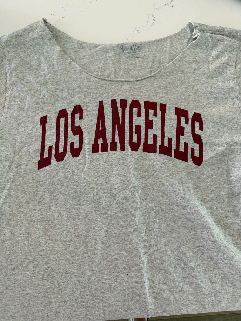 Brandy Melville Grey Tee with Maroon 'Los Angeles' Print